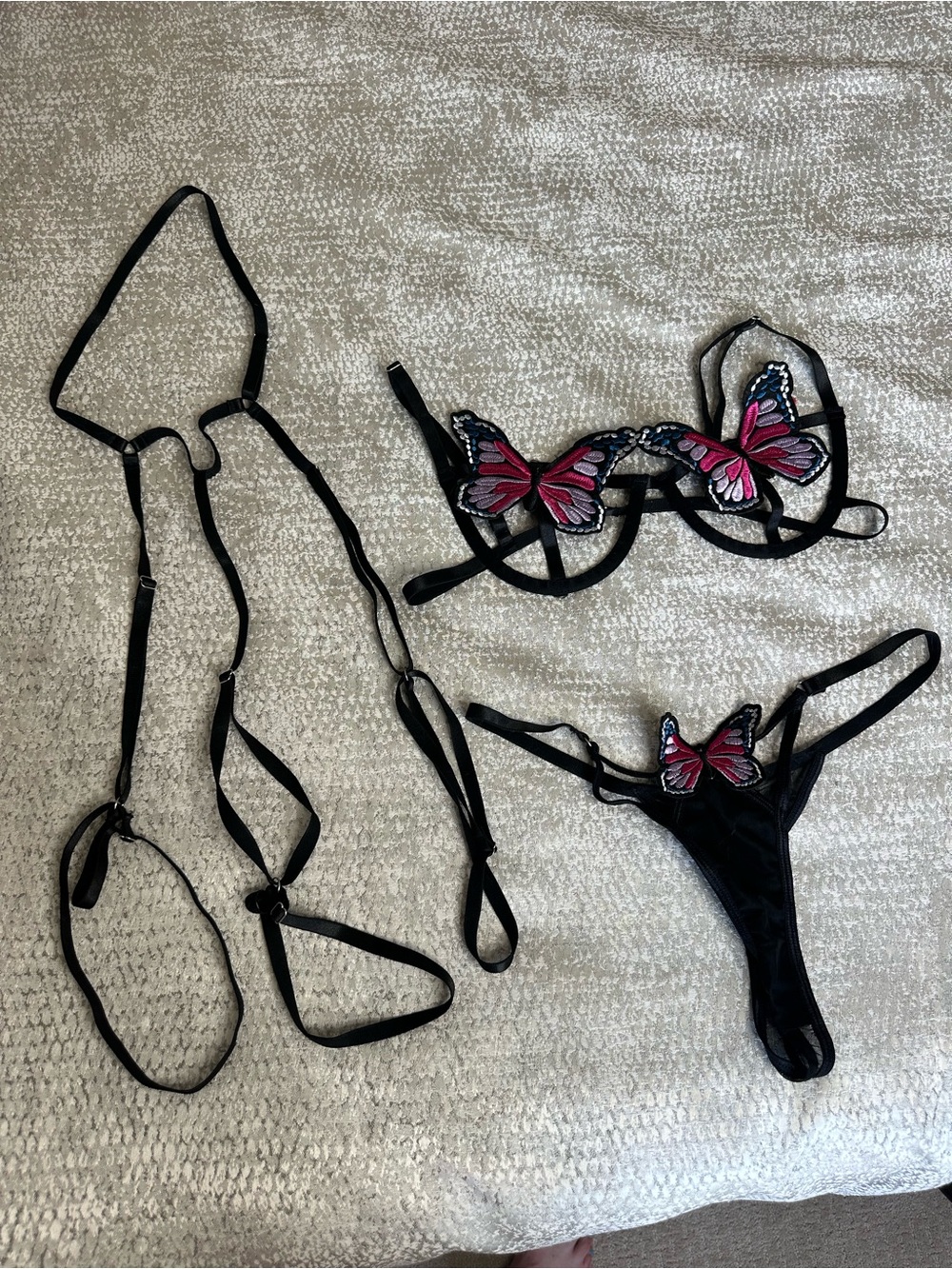 Black Butterfly Embroidered Lingerie Set